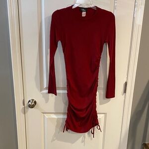 Red Long-Sleeve Ruched Bodycon Dress